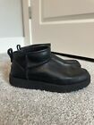 UGG Classic Sugar Ultra Mini Black Leather Fur Ankle Boots Size 8 Women