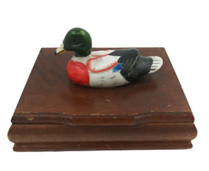 Duck Decoy Lidded Wood Jewelry Box Vintage