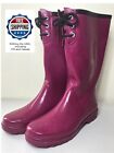 Women Mid Calf flat Rubber Rain Outdoor Yard Boots Size 7 Pink