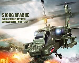 Apache AH64 SYMA S109G Shark RC Helicopter Military Model Gyro Flight w. Light