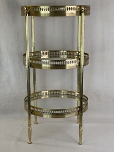 French Mid Century Vintage Gold Brass & Glass Side Table/Plant Stand/Bar Table
