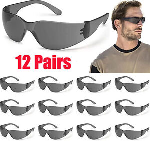 12 PAIR Lot Pack Safety Glasses Protective Grey SMOKE Lens Sunglasses Work Z87