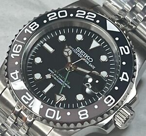 seiko mod watches/gmt watch black dial  black&gray bezel new model 40mm