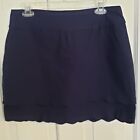 Crown & Ivy Womens Tiered Skort Skirt SZ 10 Pull On Scalloped Stretch Blue Golf