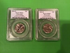 2004 D Wisconsin Extra Leaf Set PCGS MS 65. High/Low Coins. Beautiful Errors