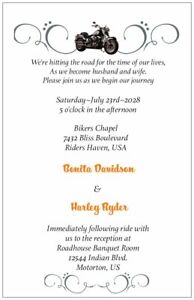 MOTORCYCLE & Silver Swirls HD Born Ride 5x7 CUSTOM WEDDING Invitation