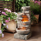 Outdoor Water Fountain with LED Lights Patio Garden Faux Stone 4 Tier Waterfall