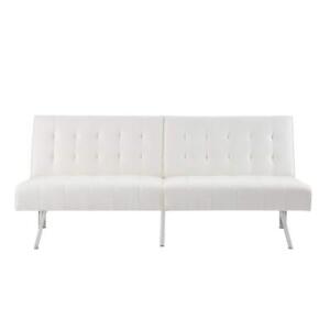 MAYKOOSH Futon Sofa Bed Tufted Split Back Linen Couch Convertible Foam White