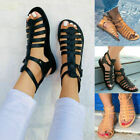 Women's Summer Strappy Sandals Crisscross Gladiator Low Flat Heel Buckle Shoes