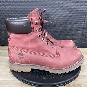 Timberland AF 6 Inch Premium Womens 10 Burgundy Leather Lace Up Boots A12M7