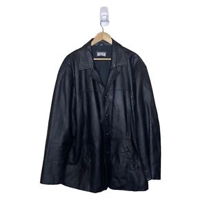 Stature Black Leather Vintage 90’s Retro Trench Blazer Jacket Coat Mens XL