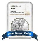 2008 $1 American Silver Eagle NGC MS70 Brown Label