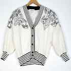Vintage Aseret 80's Cream & Black Applique Cardigan Sweater