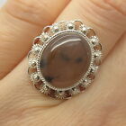 925 Sterling Silver Real Montana Agate Gem Cannetille Floral Ring Size 6 1/4