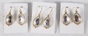 Lot 3 Gold Tone Clear Crystal Wire Drop Earrings New