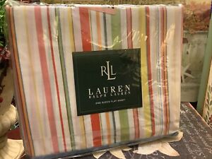 (1) Ralph Lauren/Lauren~Queen Flat Sheet~”HARBOR VIEW”~Multi Stripes~FREE SHIP~