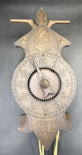 Antique 1890s Worlds Fair Columbian Exposition Wooden Clock Christopher Columbus