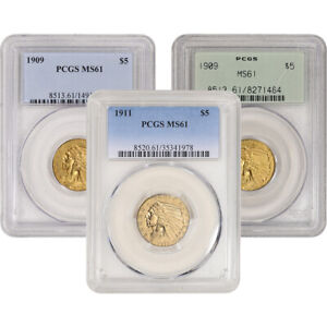 US Gold $5 Indian Head Half Eagle - PCGS MS61 - Random Date and Label