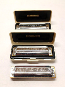 Very Nice Set of (3) HOHNER Marine Band Harmonicas C/D/G -2 Cases