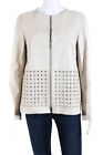Lafayette 148 New York Womens Graphic Woven Leather Zippered Jacket Beige Size S