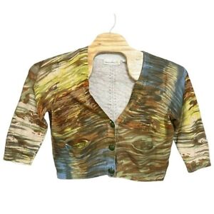 Anthropologie Charlie & Robin Linen Blend Watercolor Cropped Cardigan Sweater L