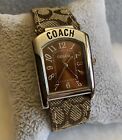 Classic Women’s COACH Silver Tone Stainless Steel Watch Brown Logo Band