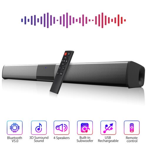Bluetooth Sound Bar Wired Wireless Bass Subwoofer Home Theater TV Speaker Remote