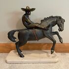 Vintage Bronze Horse and Mexican Rider 12” Sculpture with Heavy Marble Base RARE