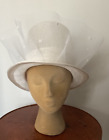 Women's White Handmade Sinamay Straw Stovetop Hat w Large Crinoline Bow 23 1/2