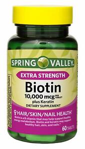 Biotin 10,000 Mcg Keratin Hair Skin Nails Energy Metabolism Health, 60 Tablets