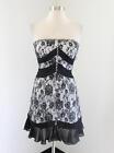 Maggie Sattero Black White Lace Strapless Sequin Prom Party Dress Size 6 Beaded