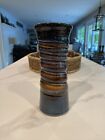 New ListingHand Thrown Studio Art Pottery Ribbed Texture Vase Signed Blue Glaze 9.5”x4”