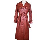 Vintage 70’s Leather Trench Coat Belted Women’s Size Small Hippie READ