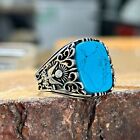 Men Silver Turquoise Ring , Silver Blue Turquoise Ring 925 Sterling Silver Ring