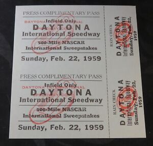 1959 1st Nascar Daytona 500 Press Ticket Pass x2 Uncut and Unused RARE