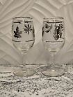 Set of 2 Libbey Stems Silver Leaf Frosted Cordial Port Wine Stems Glassware MCM