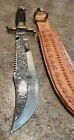 Vintage Mexico Ornate Knife w/ Leather Sheath ~ Bottle Opener & Saw ~ Large 17”
