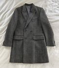 M&S Gray Herringbone Wool Blend Tweed Mens Doublebreasted Over Coat Small 36-38R