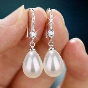 Fashion Women White Red Pearl Crystal Earrings Drop Dangle Wedding Jewelry Gift