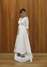 Simple Unique V Neckline Covered Back Wedding Dress Bridal Gown Minimalist Sz 6