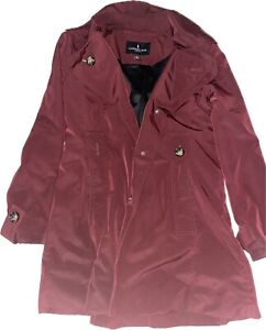 LONDON FOG Red HOODED Lined TRENCH Rain COAT Raincoat Womens SMALL NEW