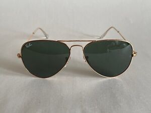 Pre-Owned Ray-Ban RB3025 L0205 Aviator Sunglasses Gold/Green Size 58mm