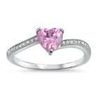 Solitaire Pink CZ Heart Promise Ring .925 Sterling Silver Band Sizes 3-12 NEW
