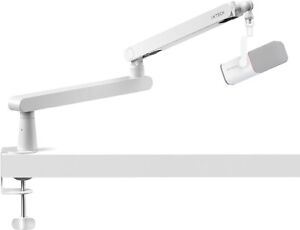 IXTECH White Microphone Boom Arm Stand Low Profile Boom Arm Adjustable Mic Stand