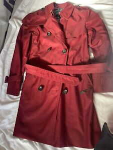 Coach Women’s Red Belted Trench Coat Jacket Buttons Size S Small