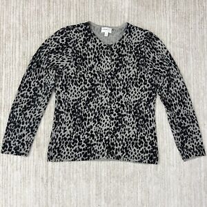 Charter Club 2 Ply 100% Cashmere Button Cardigan Sweater Cheetah Print Gray L