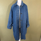 Vintage Eddie Bauer Women's L Button Up Long Denim Chore Coat Blue 100% Cotton