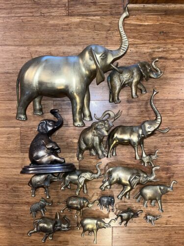 Lot of 17 Vintage Elephant Figures solid Brass Lot of 17