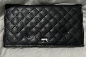 Etienne Aigner Leather Black Quilted Checkbook Cover/Wallet