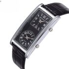 Dual Time Zone Men's Women's Quartz Rectangle Wrist Watch Black PU Leather Band